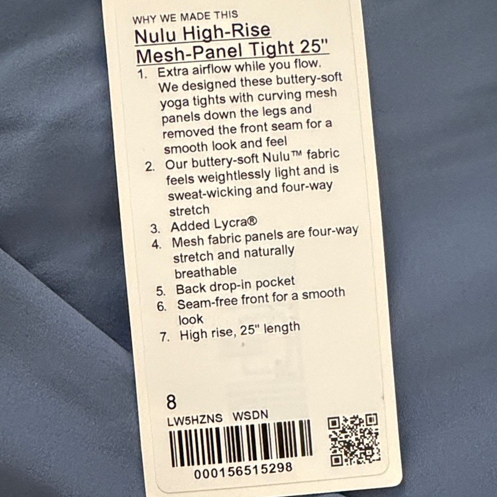 Lululemon 🆕 NWT high rise mesh panel tight 25” blue denim size 8 medium - Picture 2 of 7